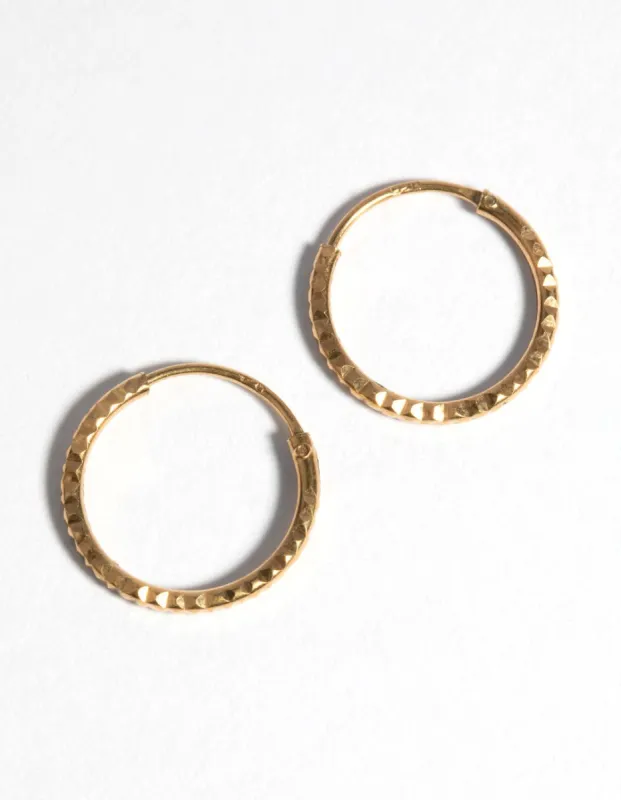 Gold Plated Sterling Silver 12mm Diamond Cut Hoop Earrings sold by lovisa