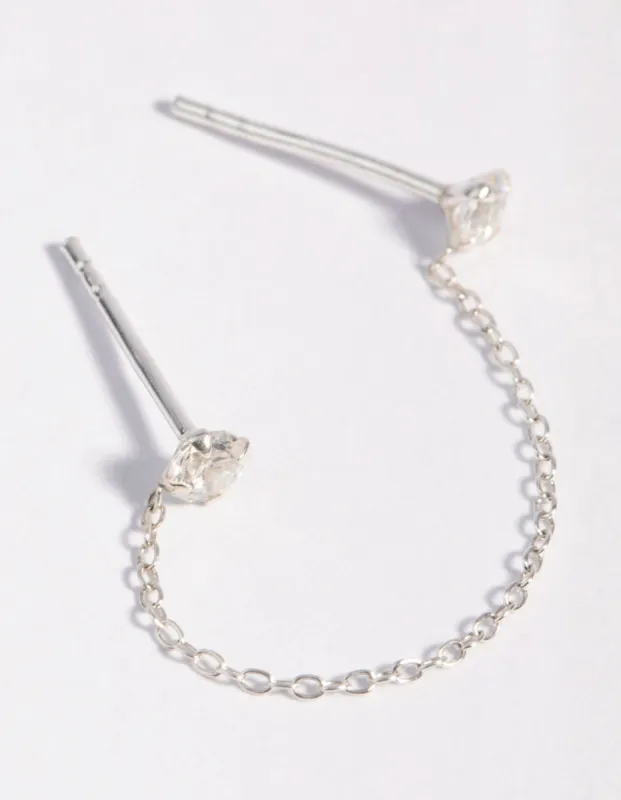 Sterling SIlver Cubic Zirconia Chain Double Stud Earring sold by lovisa
