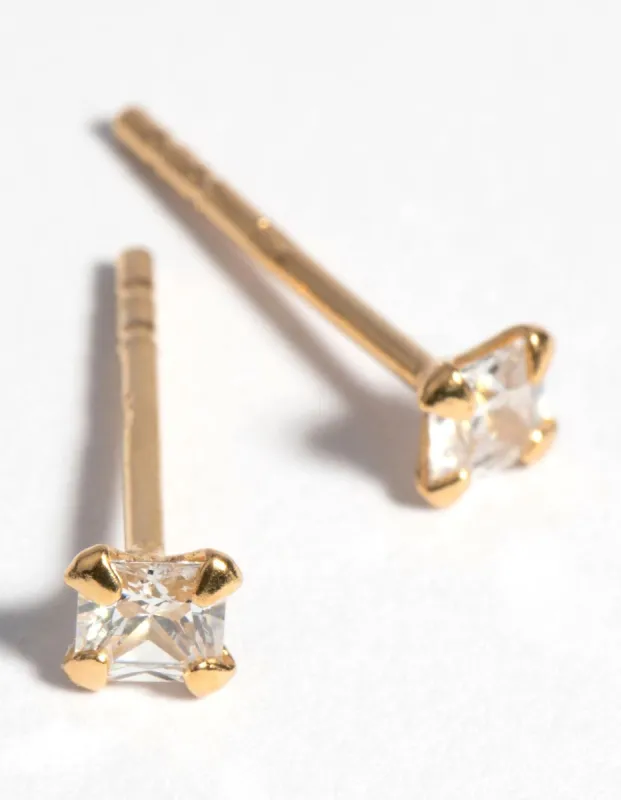 Gold Plated Sterling Silver 3mm Square Cubic Zirconia Stud Earrings sold by lovisa