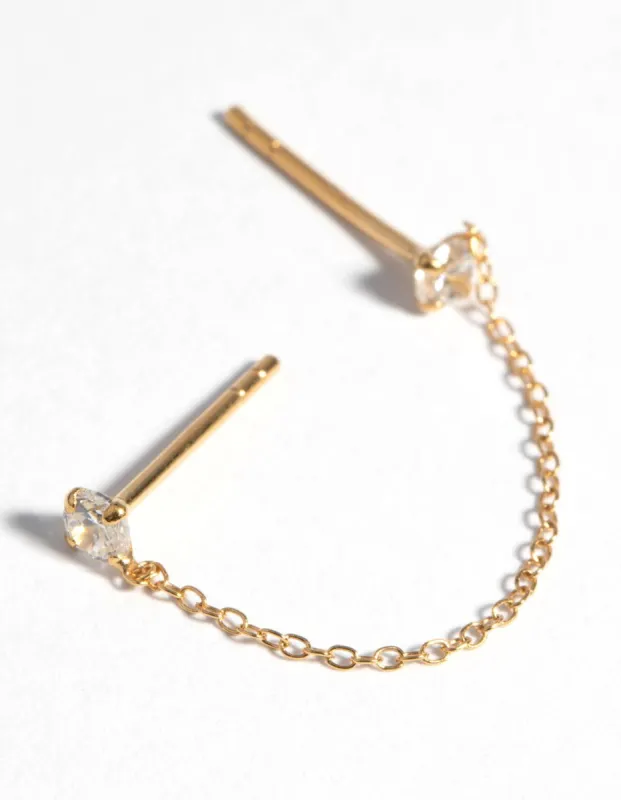 Gold Plated Sterling Silver Cubic Zirconia Double Stud Earring sold by lovisa