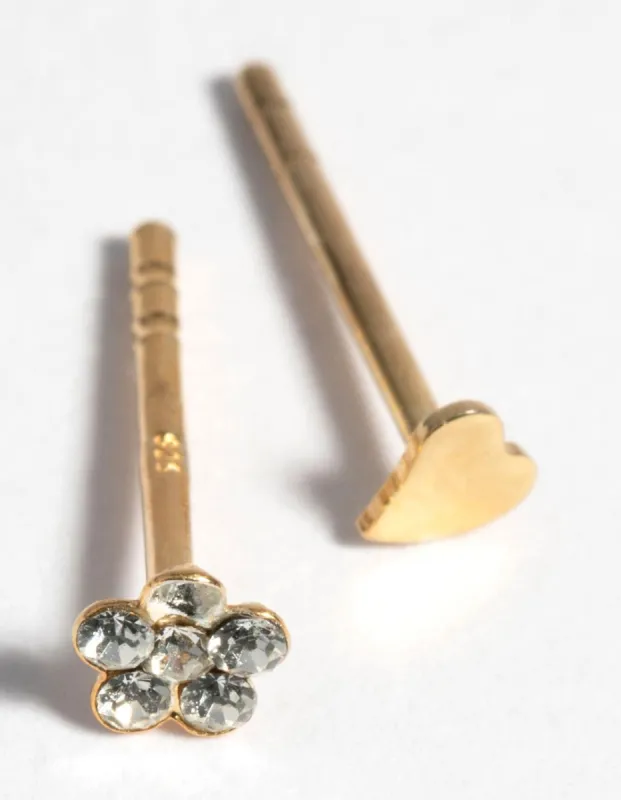 Gold Plated Sterling Silver Flower & Heart Stud Earrings sold by lovisa