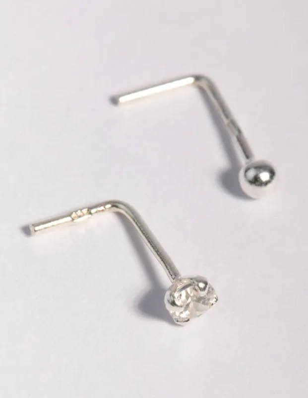 Sterling Silver Ball & Cubic Zirconia Nose Stud Pack sold by lovisa