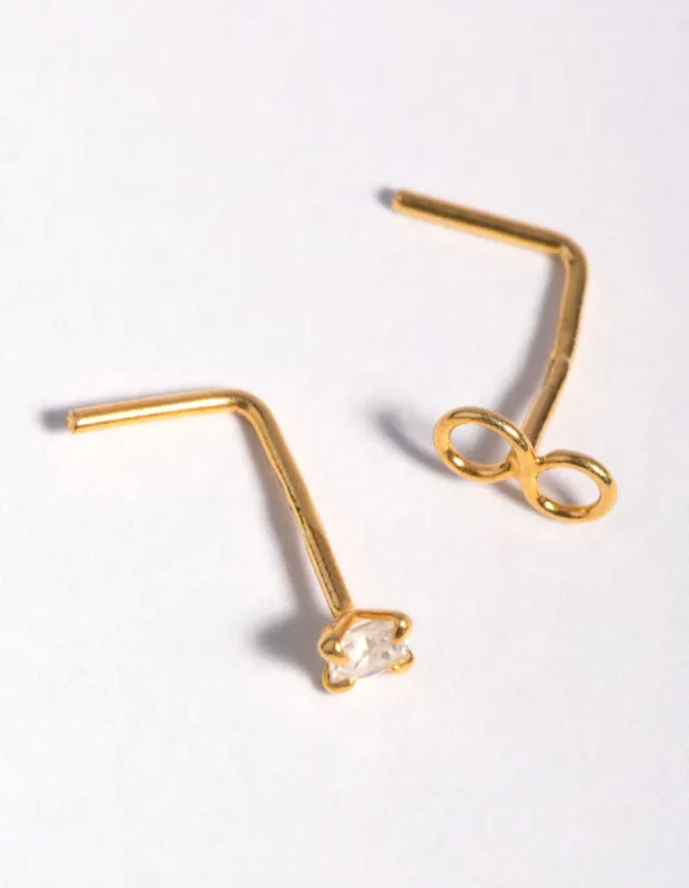 Gold Plated Sterling Silver Cubic Zirconia Infinity Nose Stud Pack sold by lovisa