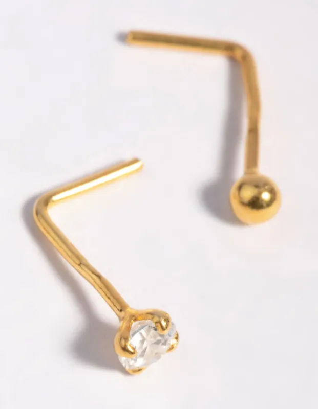 Gold Plated Sterling Silver Ball & Cubic Zirconia Nose Stud Pack sold by lovisa