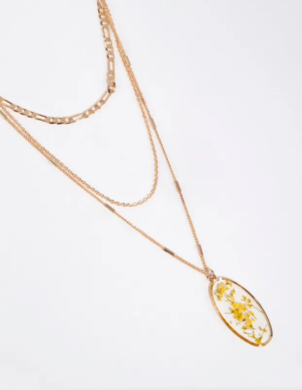 Gold Trapped Flower Layered Necklace sold by lovisa