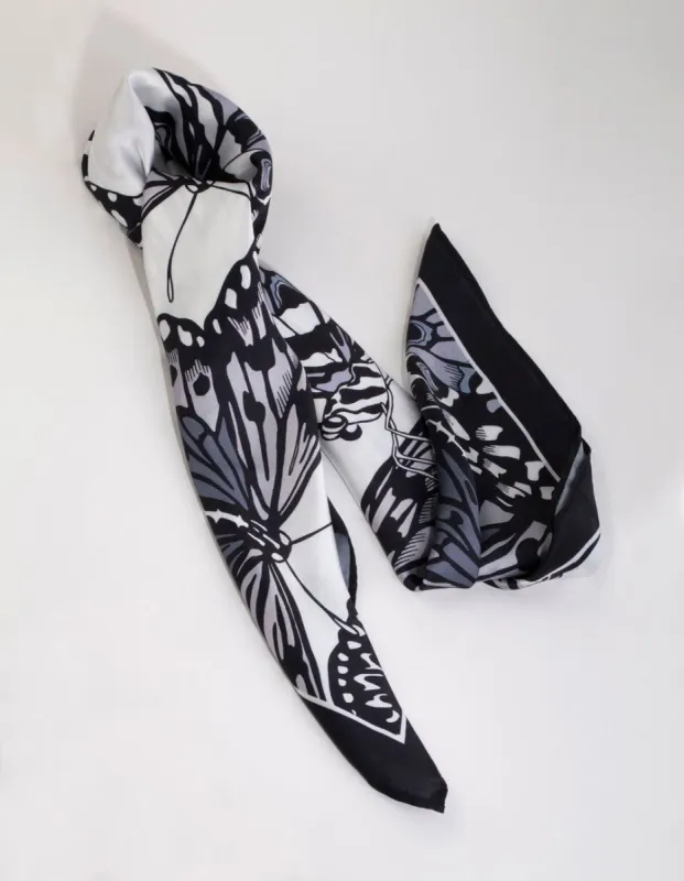 Black & White Butterfly Print Scarf sold by lovisa