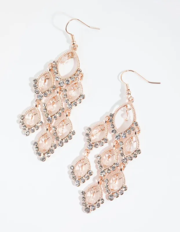 Rose Gold Diamante Teardrop Cascade Drop Earrings sold by lovisa