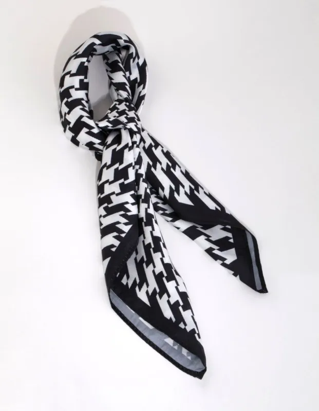 Black & White Houndstooth Mini Bandana Hair Scarf sold by lovisa