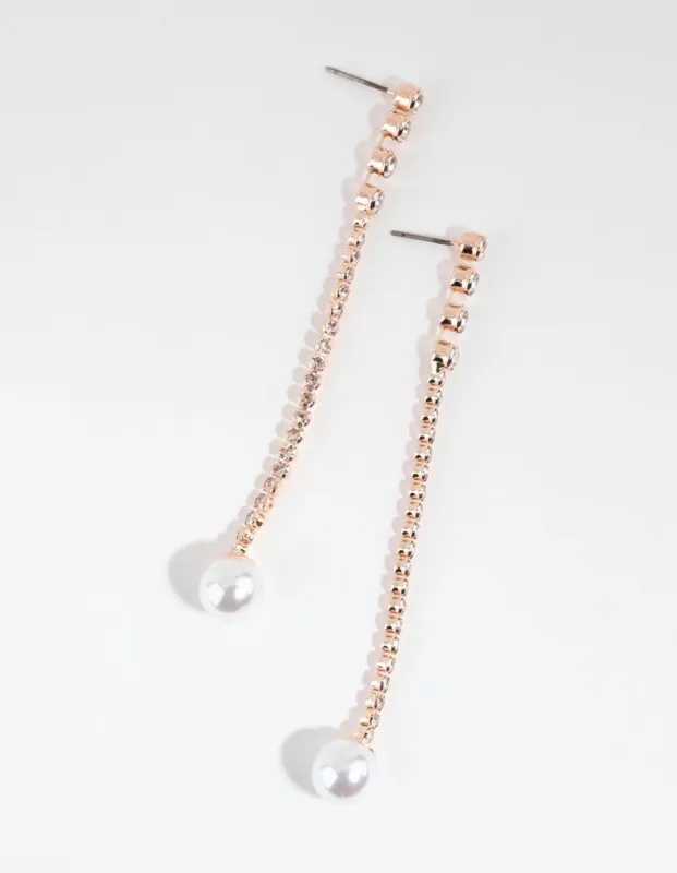 Rose Gold Long Cupchain Pearl Earrings sold by lovisa