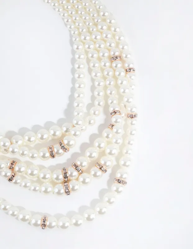 Rose Gold Layered Pearl Necklace sold by lovisa