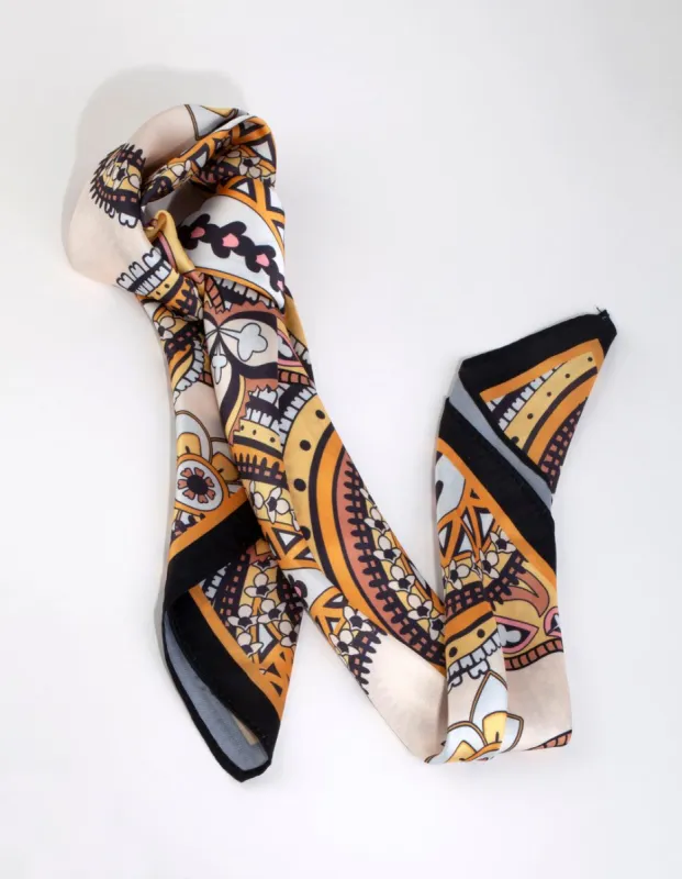 Black & Yellow 70s Print Bandana Hair Scarf sold by lovisa