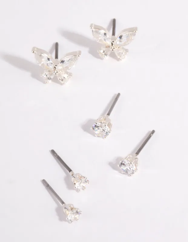 Silver Cubic Zirconia Butterfly Stud Earring Pack sold by lovisa