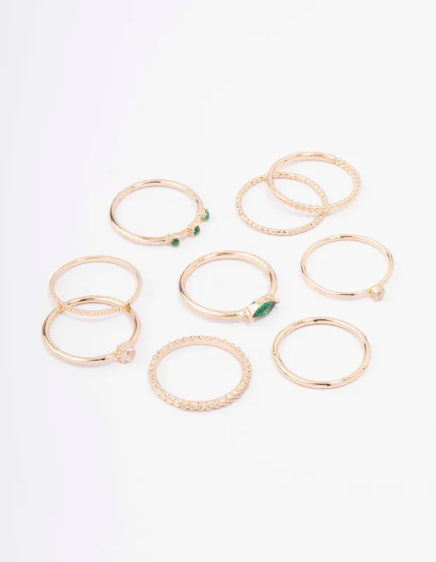 Gold Cubic Zirconia Emerald Marquise Ring 9-Pack sold by lovisa