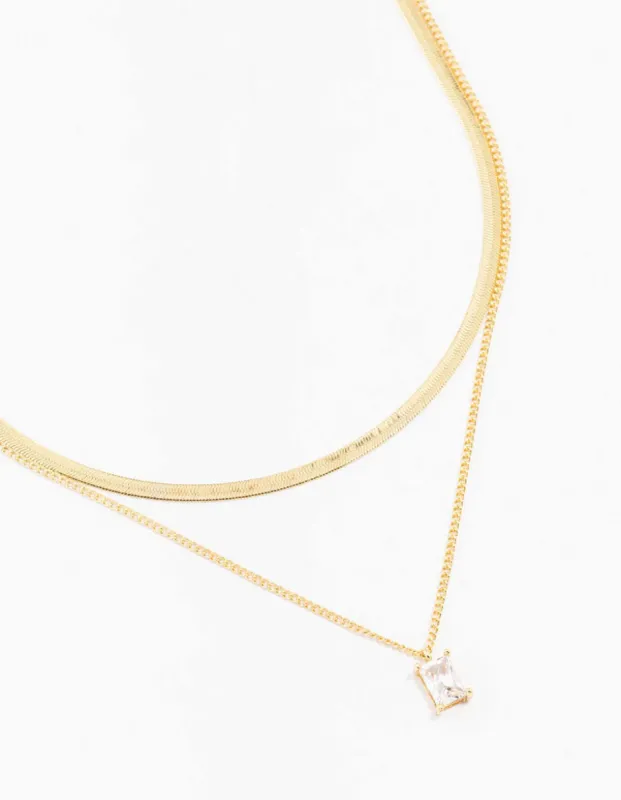 Gold Plated Baguette Snake Pendant Layered Necklace sold by lovisa