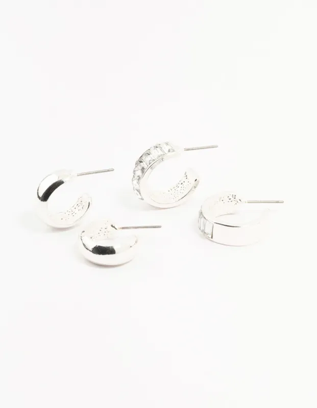 Silver Baguette & Diamante Hoop Earrings 2-Pack sold by lovisa