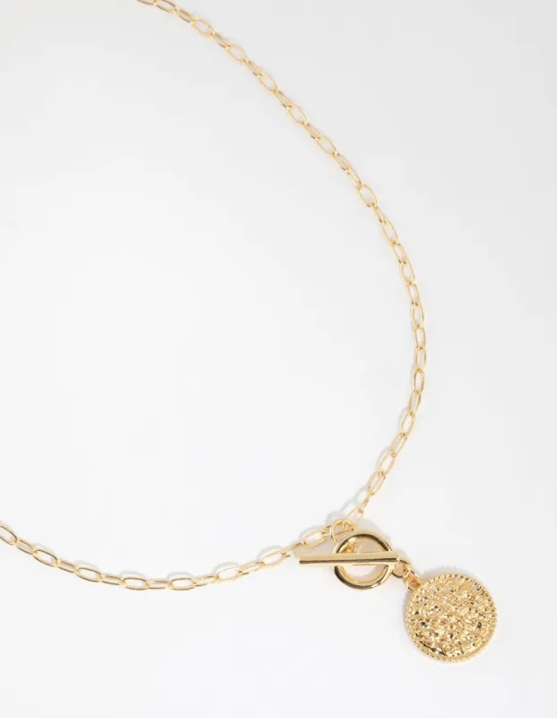 Gold Plated Molten Disc Fob Necklace sold by lovisa