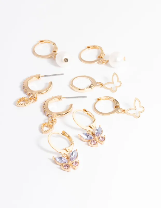 Gold Butterfly & Pearl Earrings 4-Pack sold by lovisa