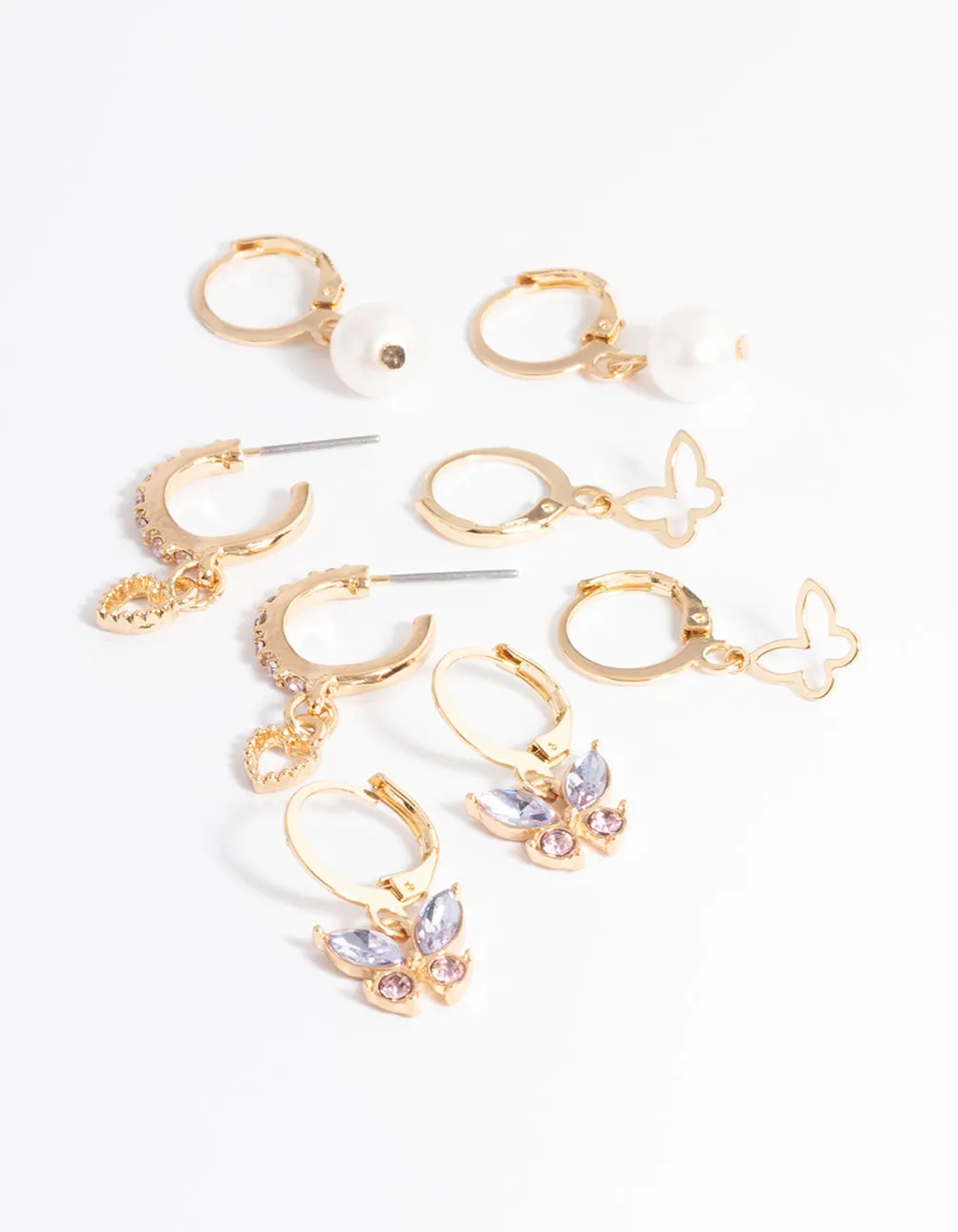 Gold Butterfly & Pearl Earrings 4-Pack sold by lovisa