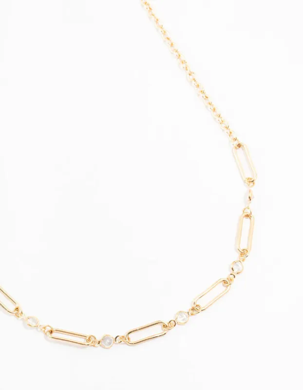 Gold Diamante Rectangle Chain Necklace sold by lovisa