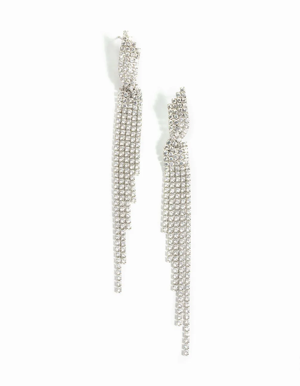 Rhodium Cubic Zirconia Twisted Drop Earrings sold by lovisa