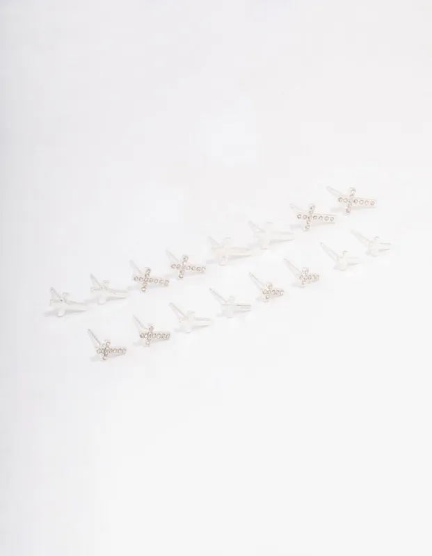 Silver Diamante Cross Earring 8-Pack sold by lovisa
