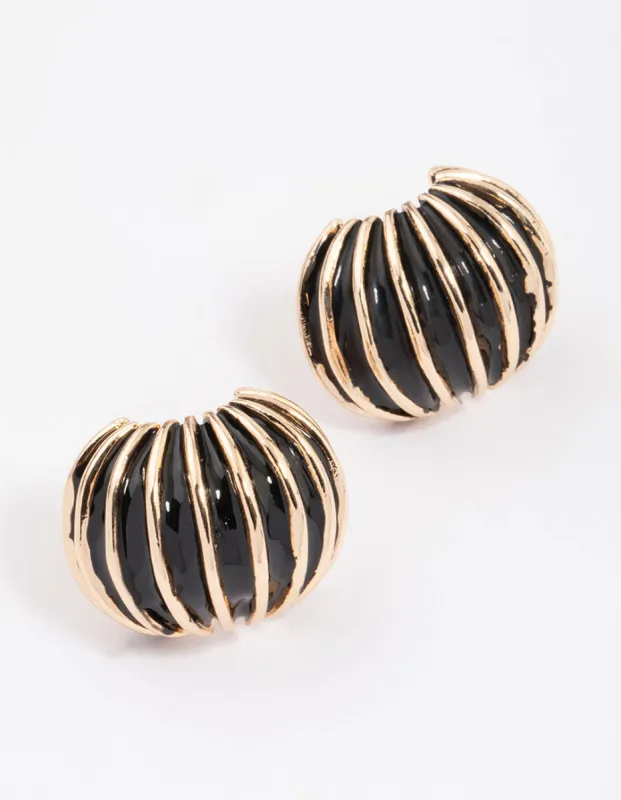 Gold & Black Ribbed Small Stud Earrings sold by lovisa