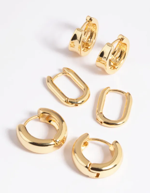 Gold Plated Simple Huggie Hoop Earring Stack 6-Pack sold by lovisa