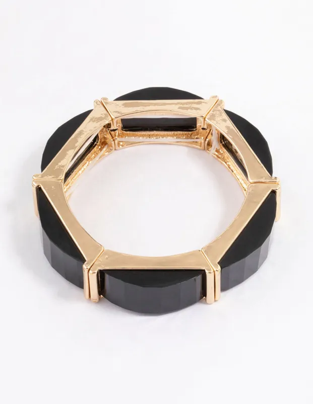 Black & Gold Rectangular Stretch Bracelet sold by lovisa