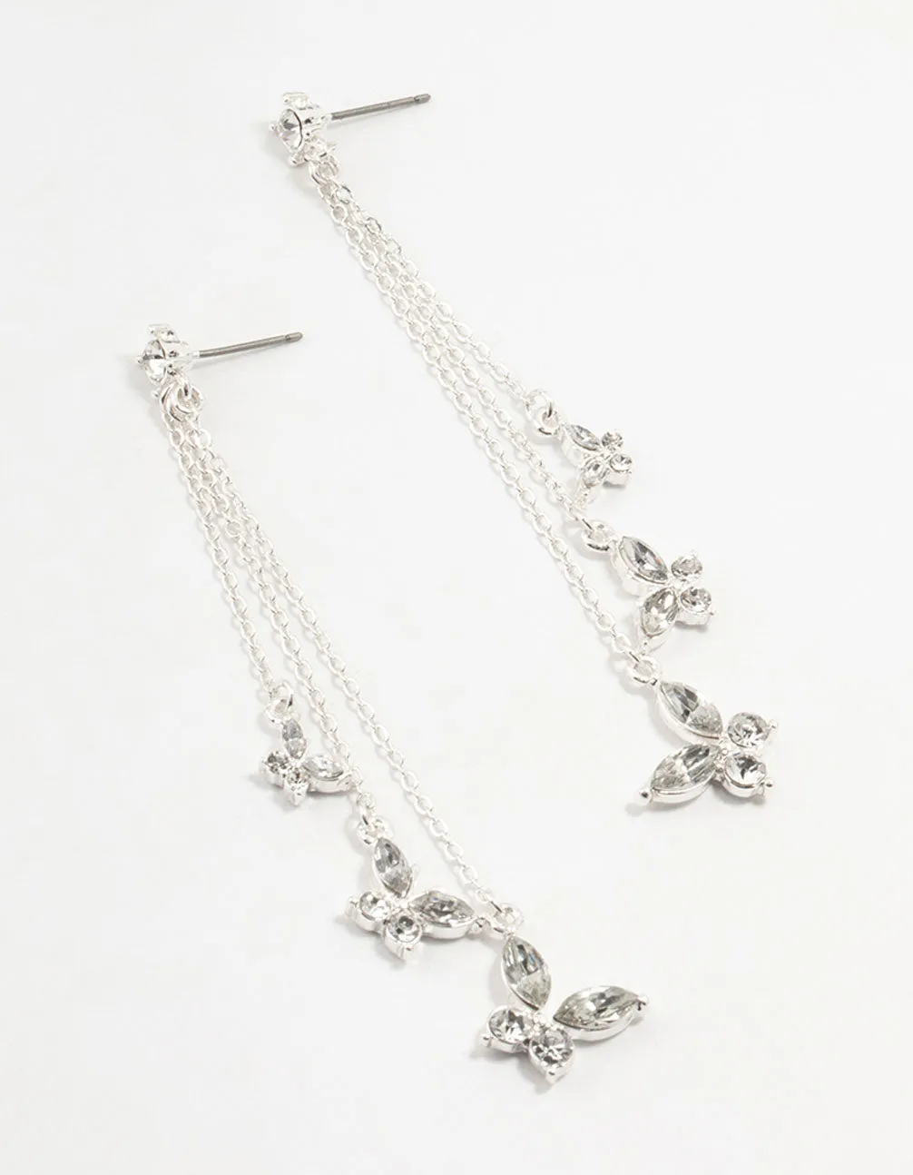 Silver Multiple Butterflies Chain Drop Earrings sold by lovisa