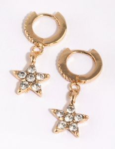 Gold Pave Star Brass Huggie Earring sold by lovisa
