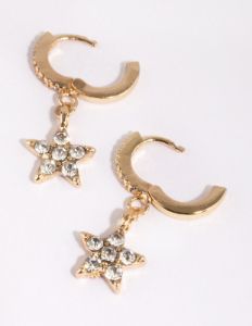 Gold Pave Star Brass Huggie Earring sold by lovisa