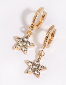 Gold Pave Star Brass Huggie Earring sold by lovisa