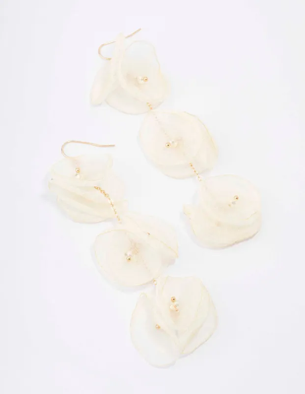 Gold & Cream Petal Drop Earrings sold by lovisa