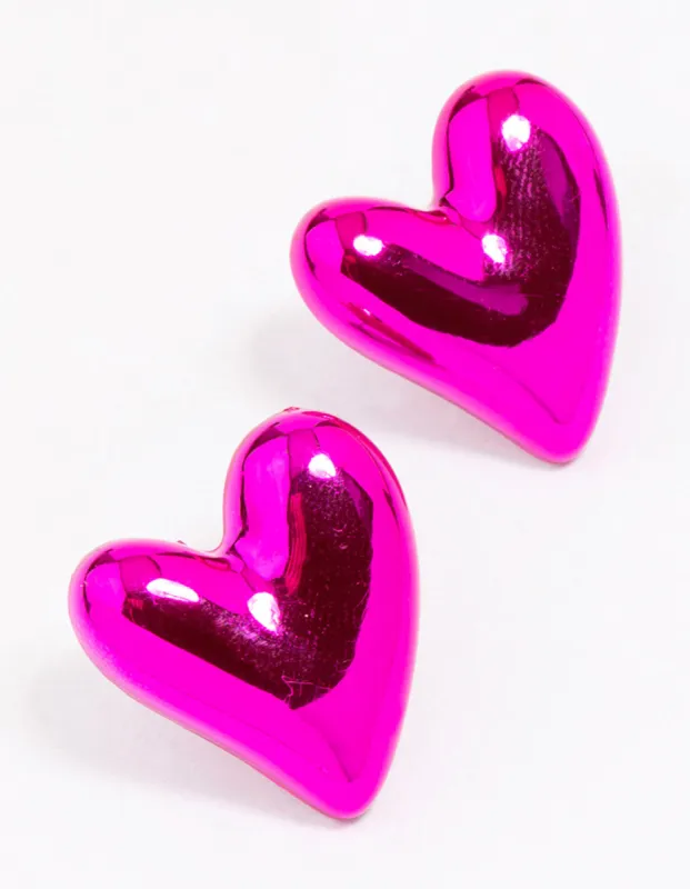 Pink Puffy Heart Stud Earrings sold by lovisa