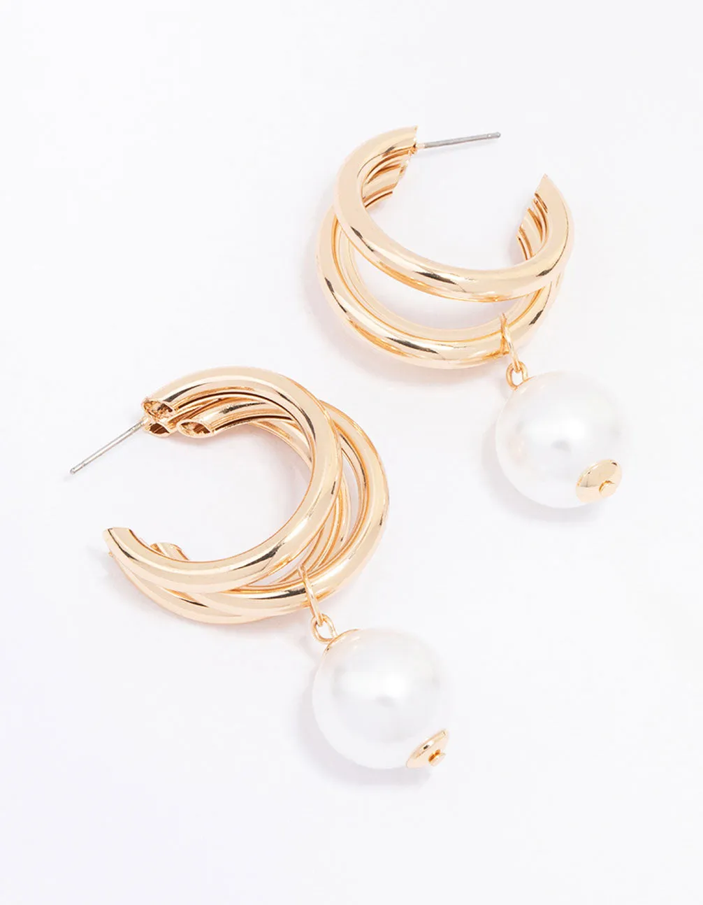 Gold Triple Row Pearl Drop Earrings sold by lovisa