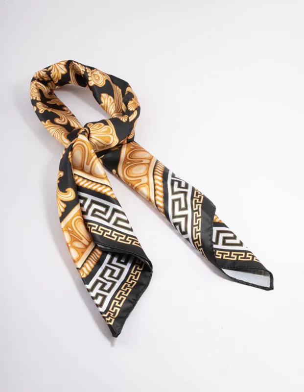Black Fabric Vintage Double Print Scarf sold by lovisa