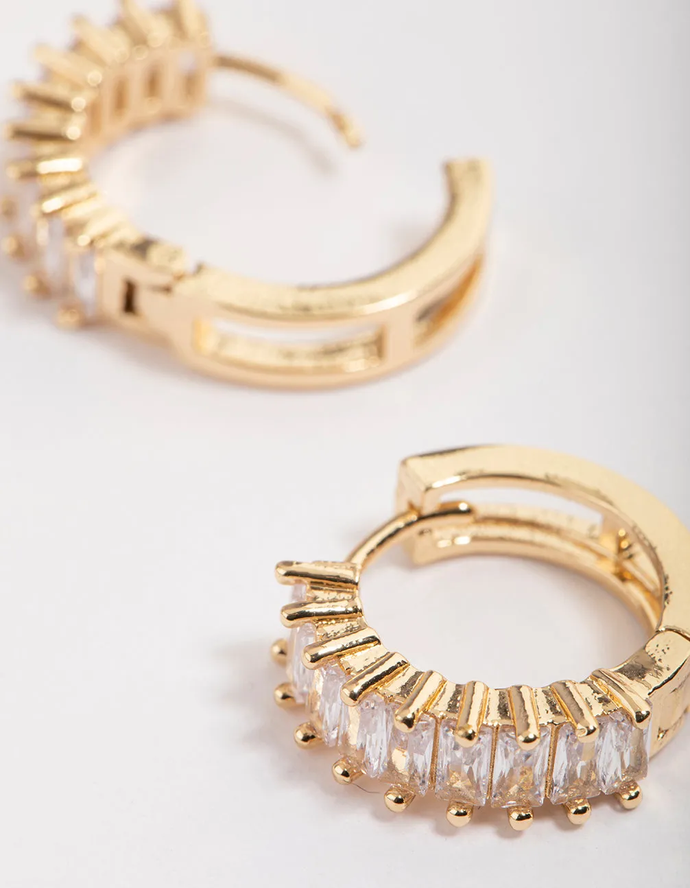 Gold Plated Cubic Zirconia Classic Baguette Hoop Earrings sold by lovisa product image thumbnail 3