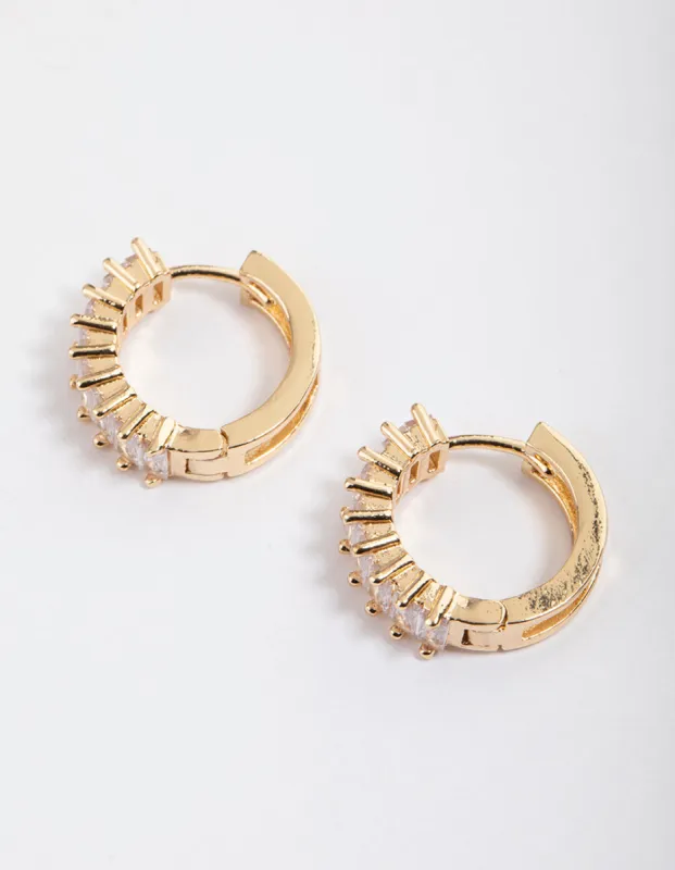 Gold Plated Cubic Zirconia Classic Baguette Hoop Earrings sold by lovisa