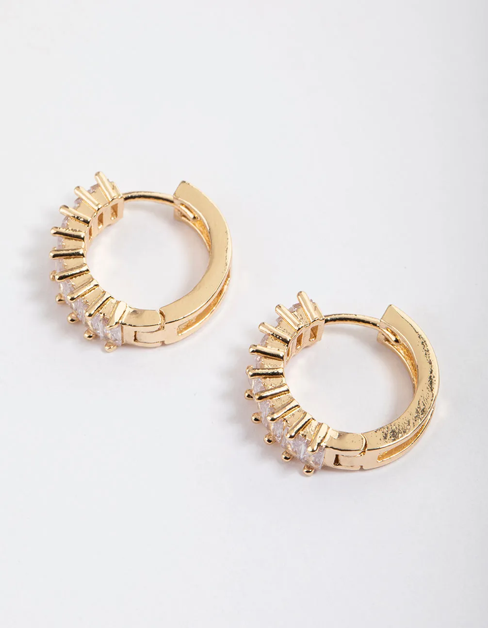 Gold Plated Cubic Zirconia Classic Baguette Hoop Earrings sold by lovisa
