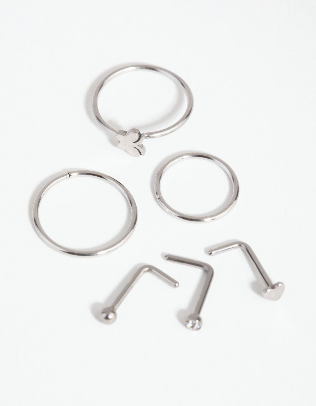 Surgical Steel Rhodium Butterfly Nose Stud 6-Pack sold by lovisa