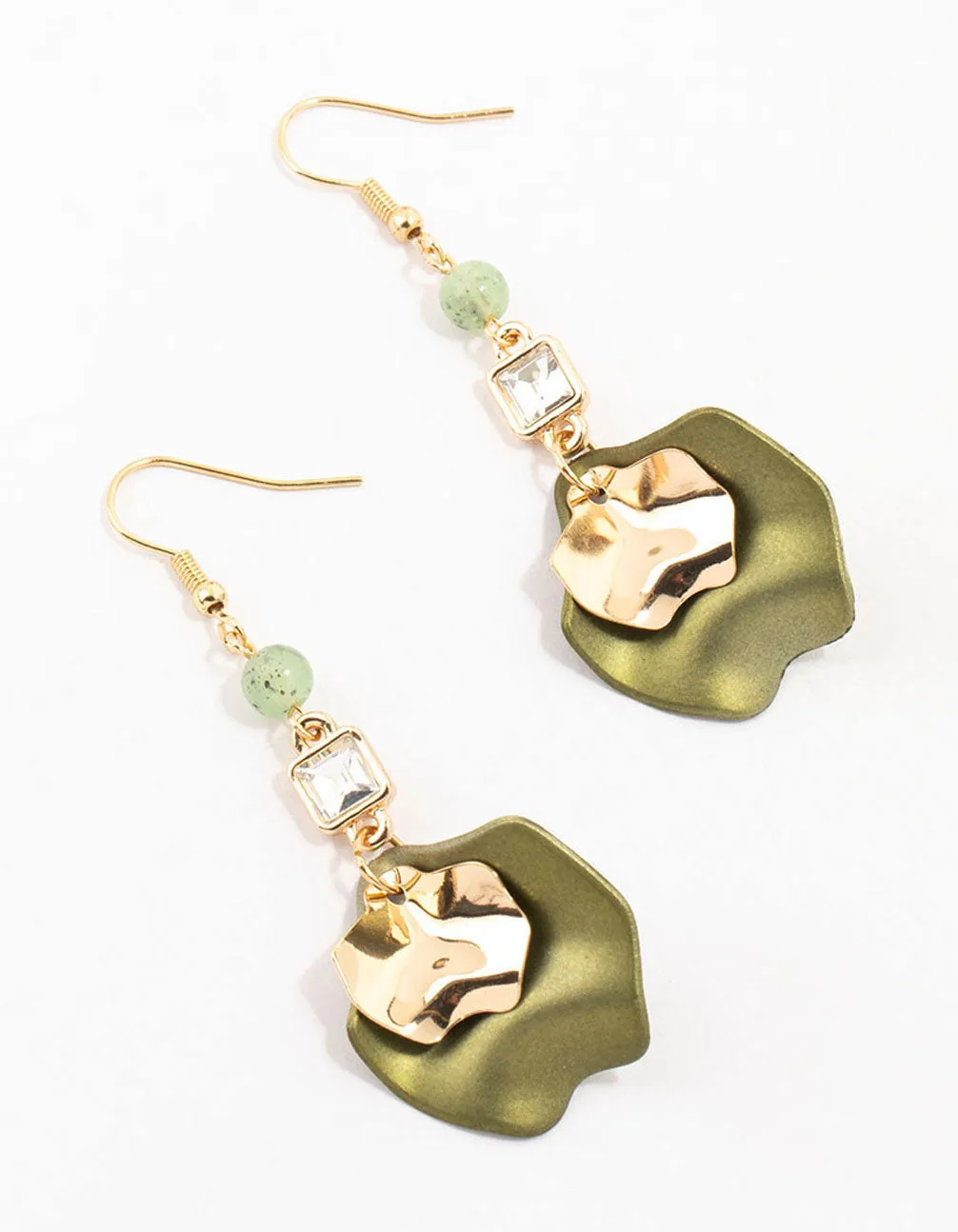 Gold Beaded Double Petal Drop Earrings sold by lovisa
