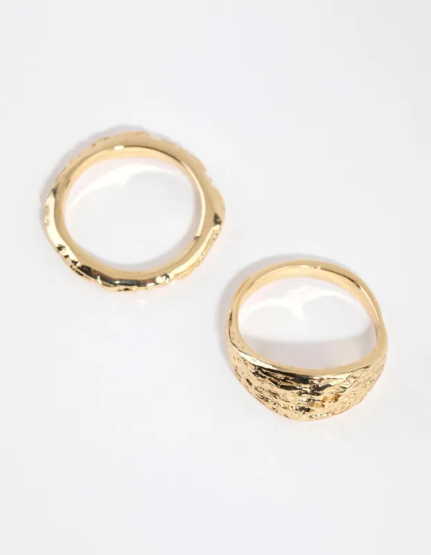 Gold Plated Molten Ring Set sold by lovisa