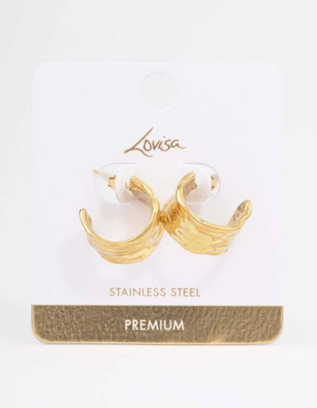 Waterproof Gold Plated Stainless Steel Ripple Molten Hoop Earrings sold by lovisa