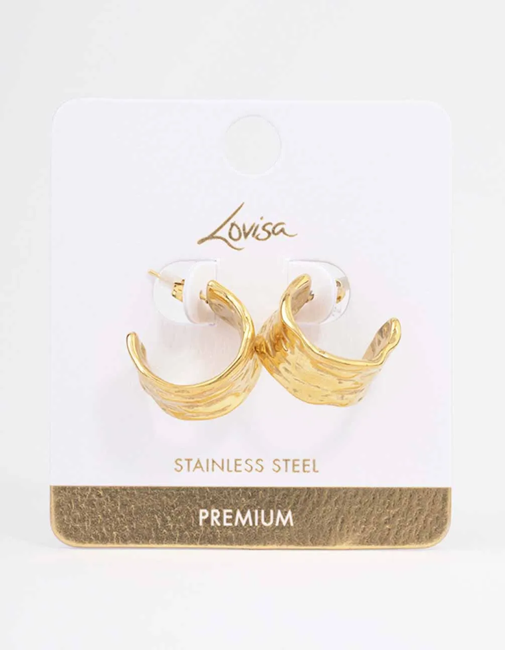 Waterproof Gold Plated Stainless Steel Ripple Molten Hoop Earrings sold by lovisa