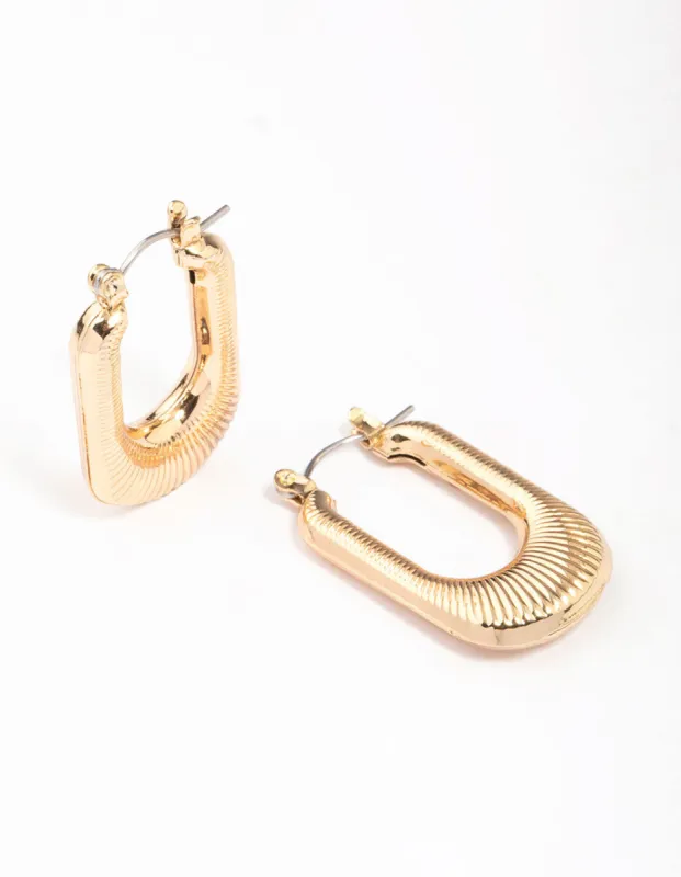 Gold Ribbed Rectangular Hoop Earrings sold by lovisa