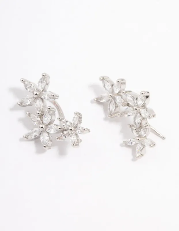 Rhodium Cubic Zirconia Graduating Flower Stud Earrings sold by lovisa