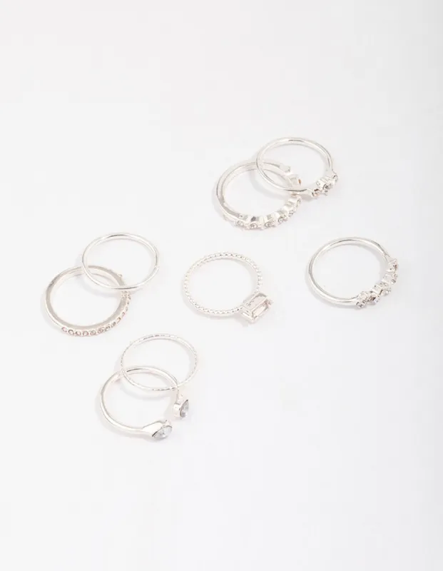Silver Fine Diamante Ring 8-Pack sold by lovisa
