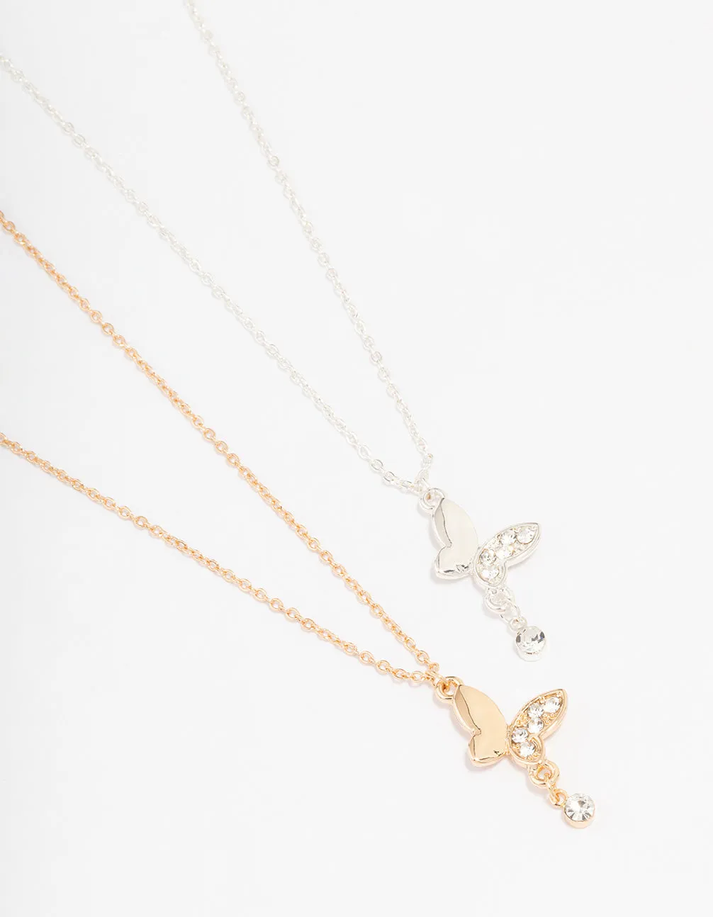 Mixed Metal Butterfly Diamante Necklace Pack sold by lovisa