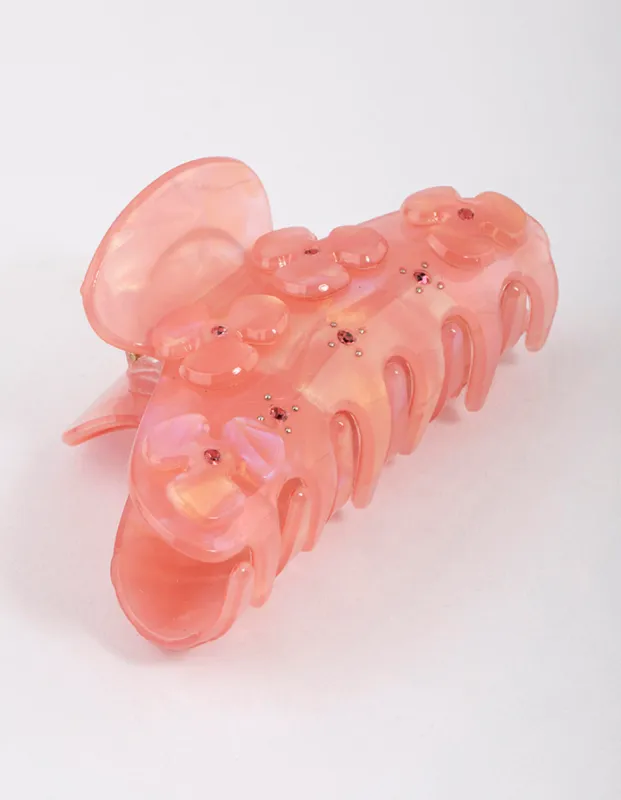 Pink Acrylic Flower Diamante Claw Clip sold by lovisa