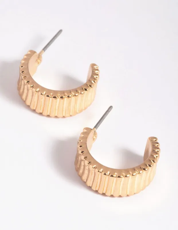 Gold Horizontal Lines Huggie Hoop Earrings sold by lovisa